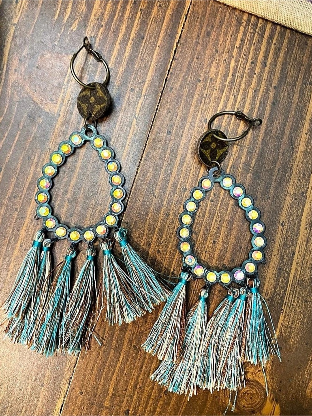 Keep it gypsy Blue & Green Tassel Drop Earrings